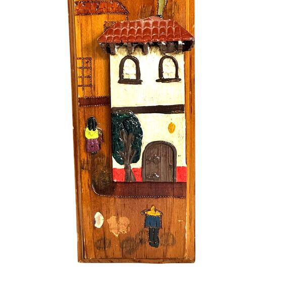 Folk Art Hand Painted 3-D Wood Cross Church Village Scene 20” x 14” - Picture 6 of 7